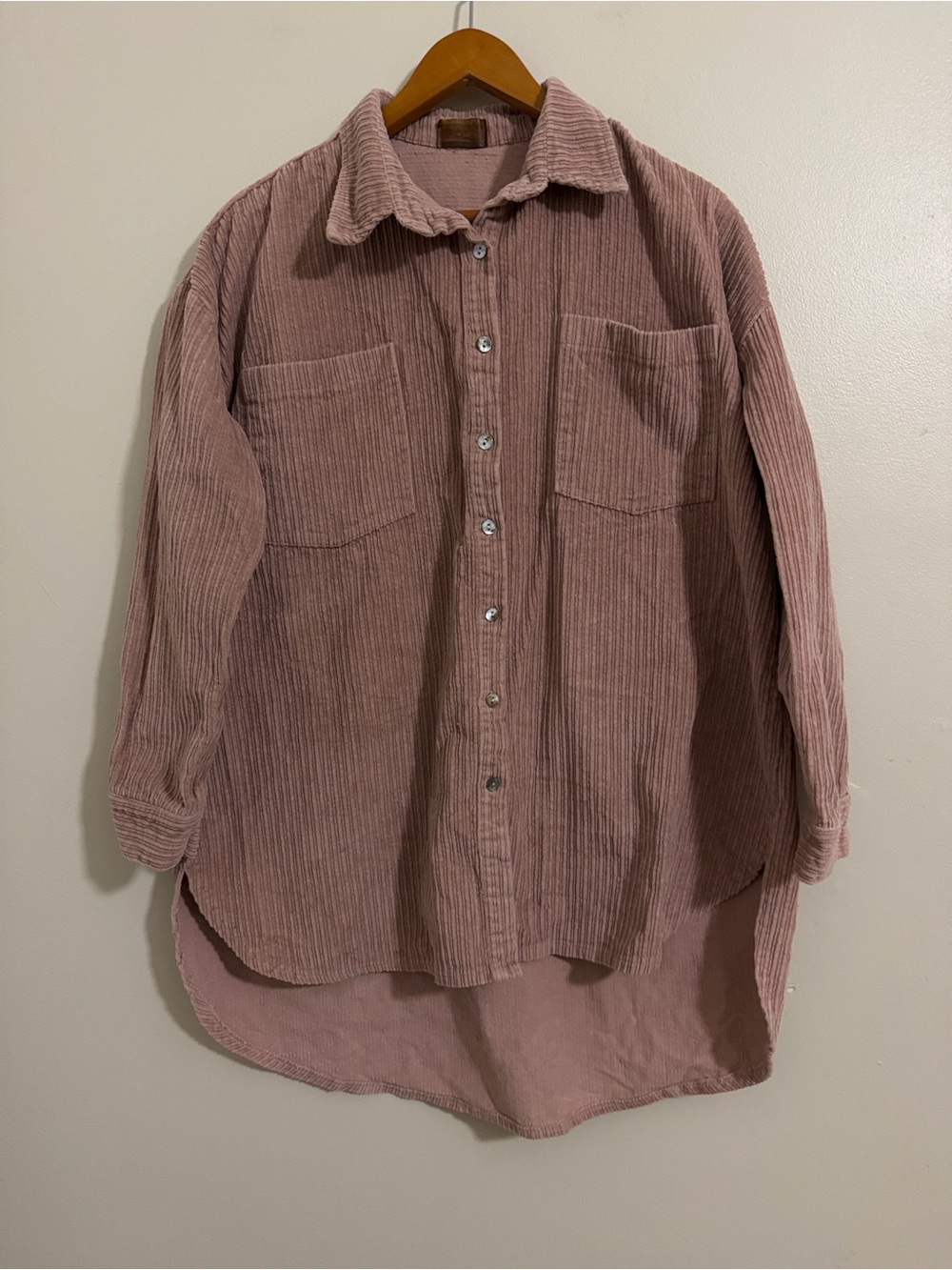 POL rose Pink Washed Corduroy Bohemian Cottagecore Chic Blose S/M